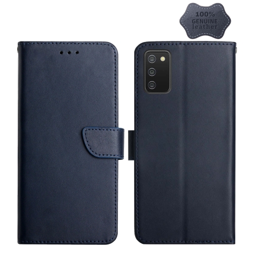 

For Samsung Galaxy A03s Genuine Leather Fingerprint-proof Horizontal Flip Phone Case(Blue)