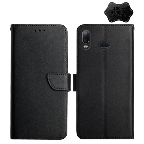 

For Samsung Galaxy A10s Genuine Leather Fingerprint-proof Horizontal Flip Phone Case(Black)