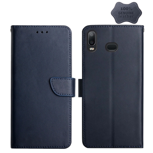 

For Samsung Galaxy A10s Genuine Leather Fingerprint-proof Horizontal Flip Phone Case(Blue)