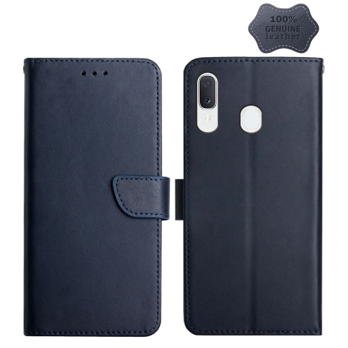 

For Samsung Galaxy A20 / A30 Genuine Leather Fingerprint-proof Horizontal Flip Phone Case(Blue)