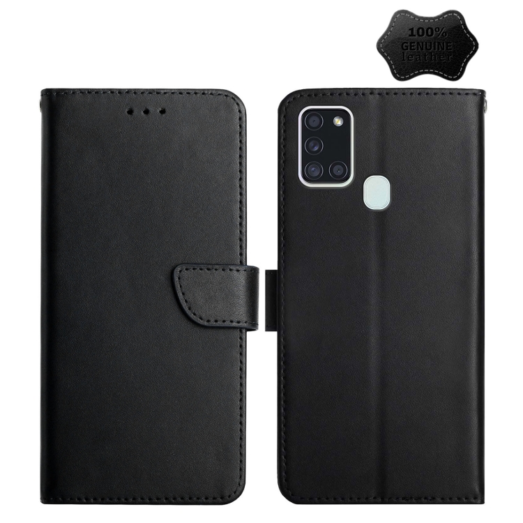 

For Samsung Galaxy A21s Genuine Leather Fingerprint-proof Horizontal Flip Phone Case(Black)