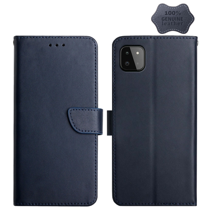 

For Samsung Galaxy A22 5G Genuine Leather Fingerprint-proof Horizontal Flip Phone Case(Blue)