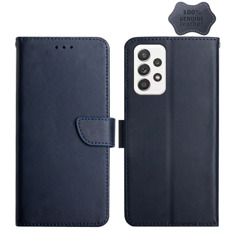 

For Samsung Galaxy A32 Genuine Leather Fingerprint-proof Horizontal Flip Phone Case(Blue)