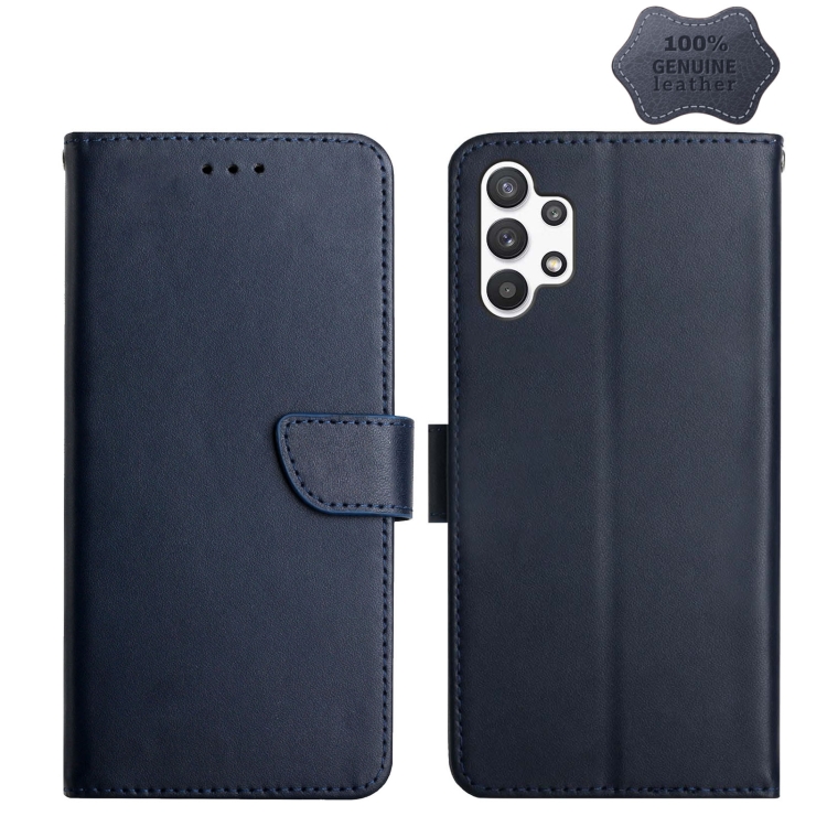 

For Samsung Galaxy A32 5G Genuine Leather Fingerprint-proof Horizontal Flip Phone Case(Blue)