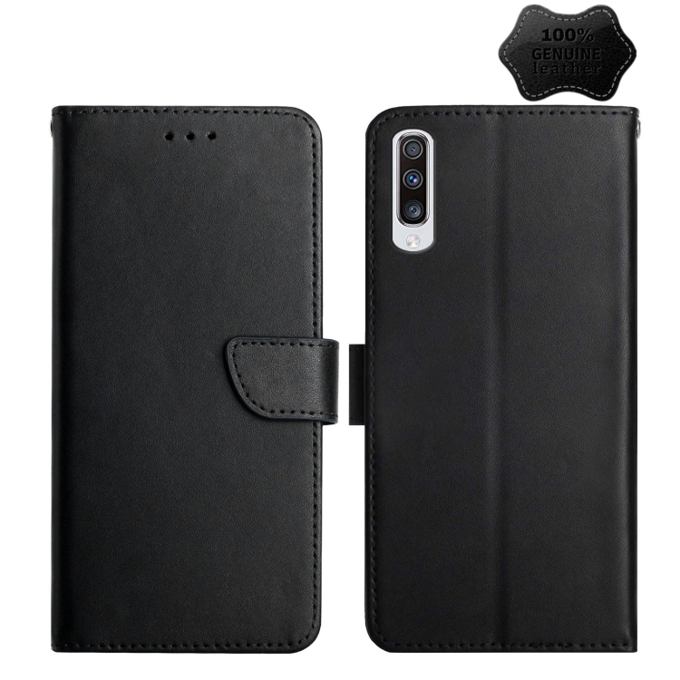 

For Samsung Galaxy A50 Genuine Leather Fingerprint-proof Horizontal Flip Phone Case(Black)