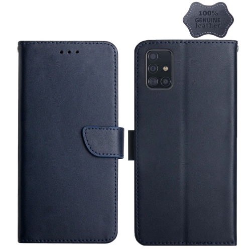 

For Samsung Galaxy A71 5G Genuine Leather Fingerprint-proof Horizontal Flip Phone Case(Blue)