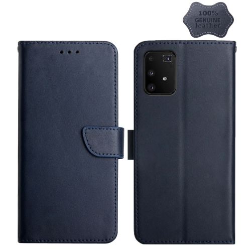 

For Samsung Galaxy A91 Genuine Leather Fingerprint-proof Horizontal Flip Phone Case(Blue)
