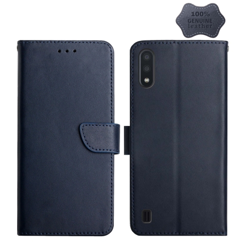 

For Samsung Galaxy M10 / A10 Genuine Leather Fingerprint-proof Horizontal Flip Phone Case(Blue)