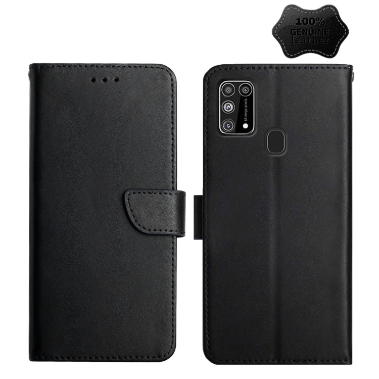 

For Samsung Galaxy M31 Genuine Leather Fingerprint-proof Horizontal Flip Phone Case(Black)