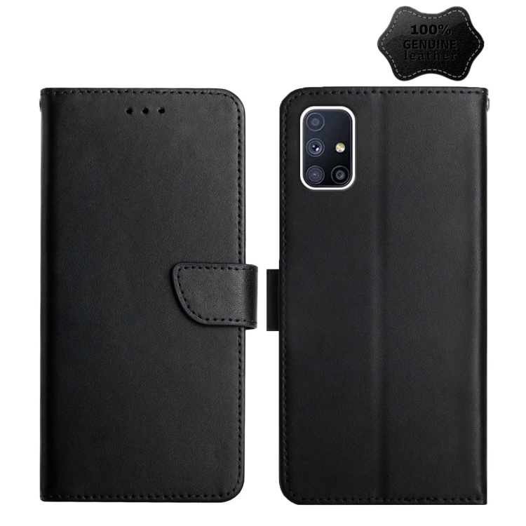 

For Samsung Galaxy M51 Genuine Leather Fingerprint-proof Horizontal Flip Phone Case(Black)