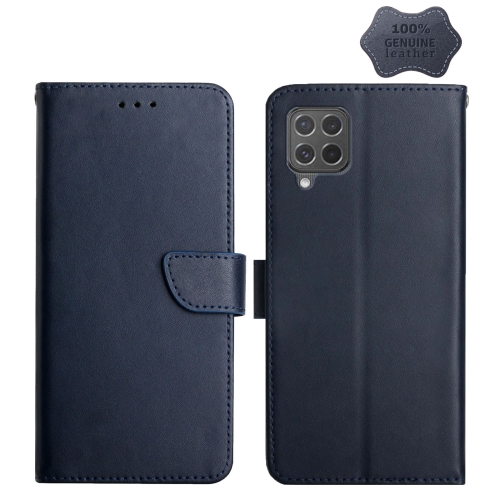 

For Samsung Galaxy M62 Genuine Leather Fingerprint-proof Horizontal Flip Phone Case(Blue)