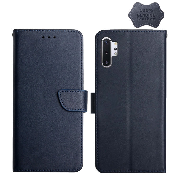 

For Samsung Galaxy Note10+ Genuine Leather Fingerprint-proof Horizontal Flip Phone Case(Blue)