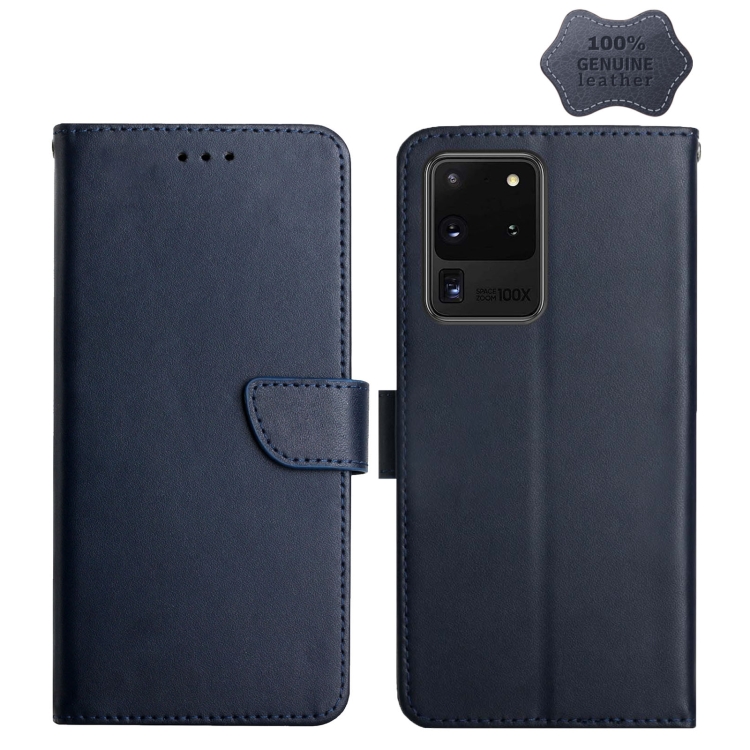

For Samsung Galaxy S20 Ultra Genuine Leather Fingerprint-proof Horizontal Flip Phone Case(Blue)