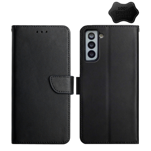 

For Samsung Galaxy S21 5G Genuine Leather Fingerprint-proof Horizontal Flip Phone Case(Black)