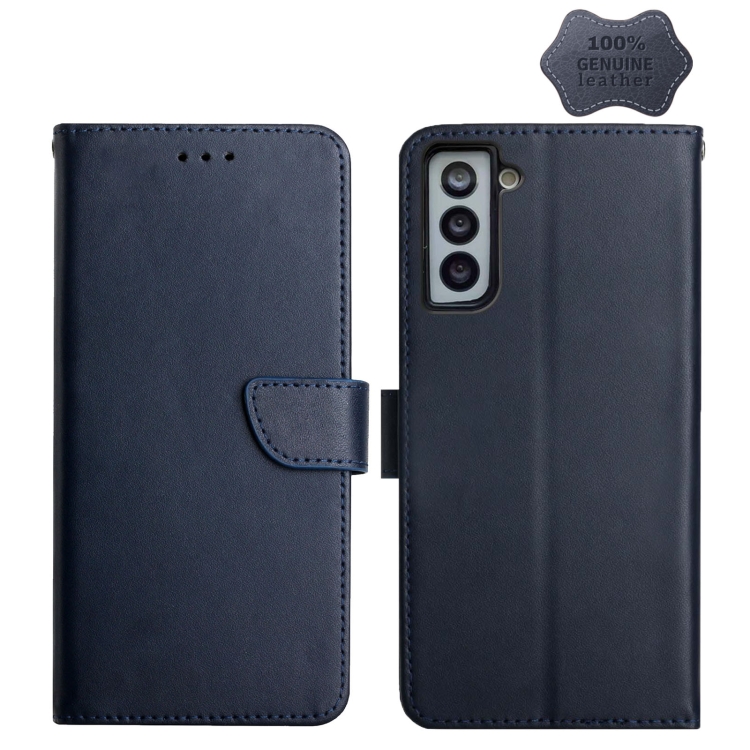 

For Samsung Galaxy S21+ 5G Genuine Leather Fingerprint-proof Horizontal Flip Phone Case(Blue)