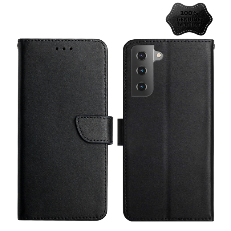 

For Samsung Galaxy S22 5G Genuine Leather Fingerprint-proof Horizontal Flip Phone Case(Black)