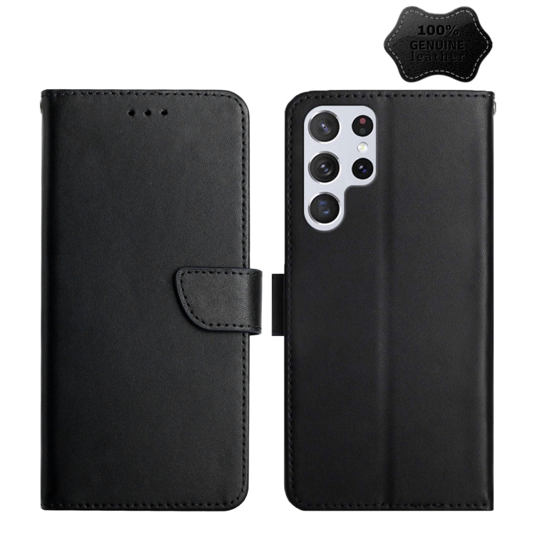 

For Samsung Galaxy S22 Ultra 5G Genuine Leather Fingerprint-proof Horizontal Flip Phone Case(Black)