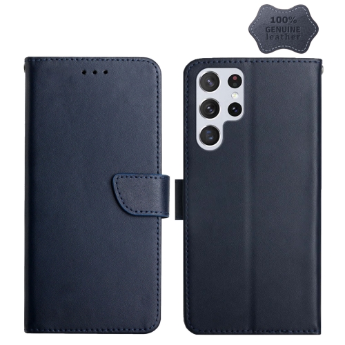 

For Samsung Galaxy S22 Ultra 5G Genuine Leather Fingerprint-proof Horizontal Flip Phone Case(Blue)