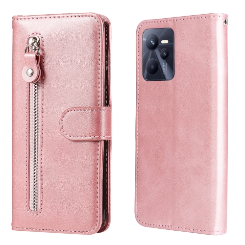 

For OPPO Realme C35 Fashion Calf Texture Zipper Horizontal Flip Leather Case(Rose Gold)