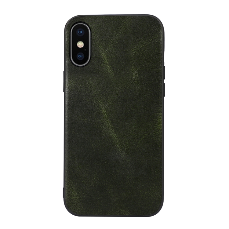 

For iPhone XS Max Genuine Leather Double Color Crazy Horse Phone Case(Green)