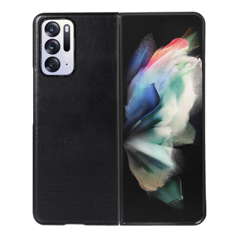 

For OPPO Find N Genuine Leather Double Color Crazy Horse Phone Case(Black)
