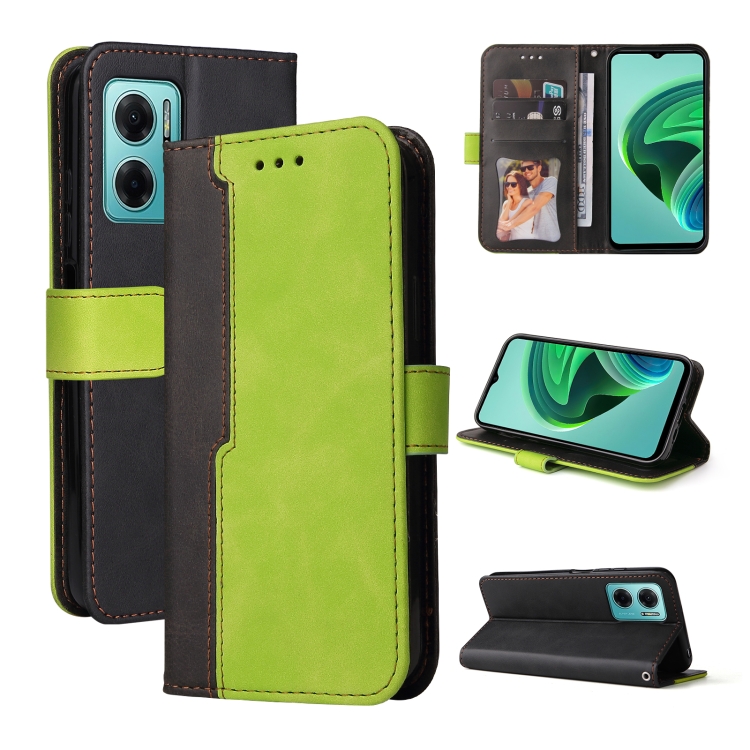

For Xiaomi Redmi Note 11E Stitching-Color Horizontal Flip Leather Case(Green)