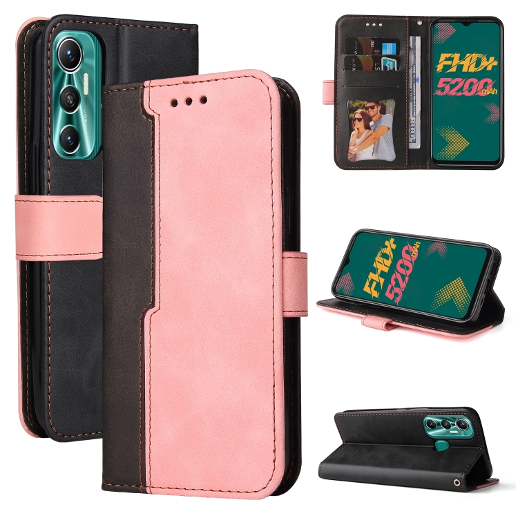 

For Infinix Hot 11 Stitching-Color Horizontal Flip Leather Case(Pink)