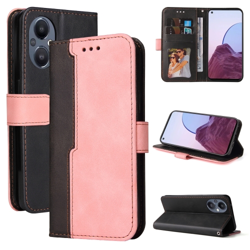 

For OPPO Reno7 Z/A96 5G/OnePlus Nord N20 5G Stitching-Color Horizontal Flip Leather Case(Pink)