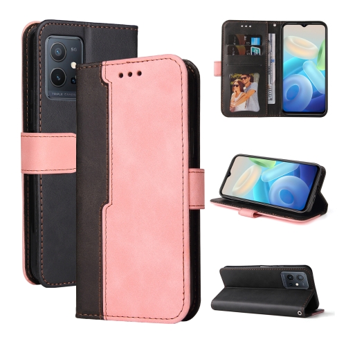 

For vivo Y55 5G/Y75 5G/T1 5G Stitching-Color Horizontal Flip Leather Case(Pink)