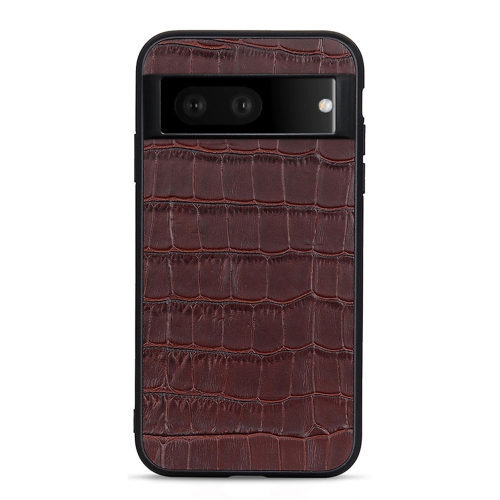 

For Google Pixel 7 Accurate Hole Crocodile Texture Genuine Leather Phone Case(Brown)
