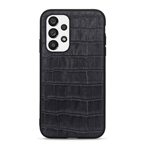 

For Samsung Galaxy A73 5G Accurate Hole Crocodile Texture Genuine Leather Phone Case(Black)