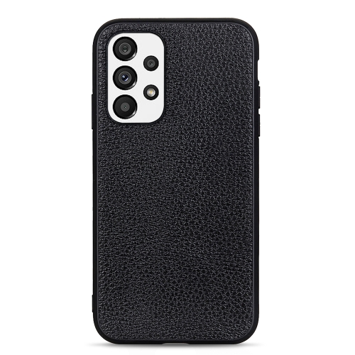 

For Samsung Galaxy A73 5G Accurate Hole Litchi Texture Genuine Leather Phone Case(Black)