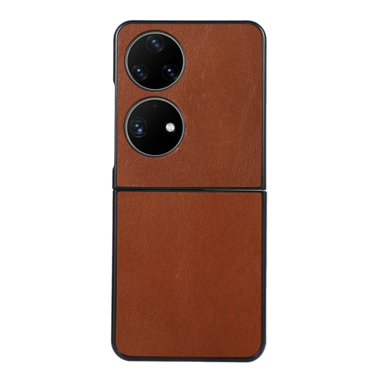 

For Huawei P50 Pocket Genuine Leather Double Color Crazy Horse Phone Case(Brown)