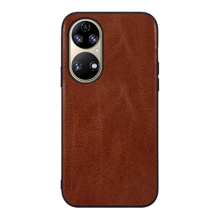 

For Huawei P50 Pro Genuine Leather Double Color Crazy Horse Phone Case(Brown)