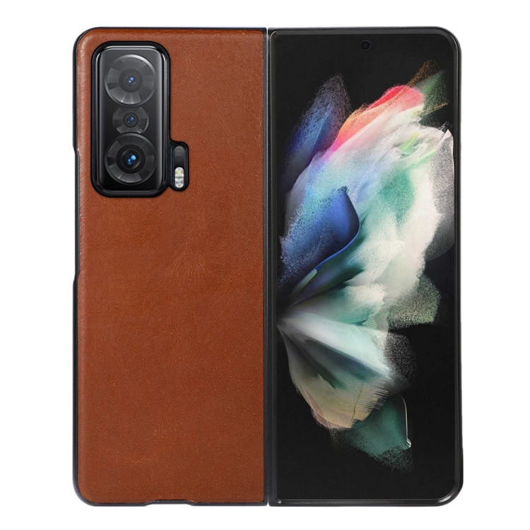 

For Honor Magic V 5G Genuine Leather Double Color Crazy Horse Phone Case(Brown)