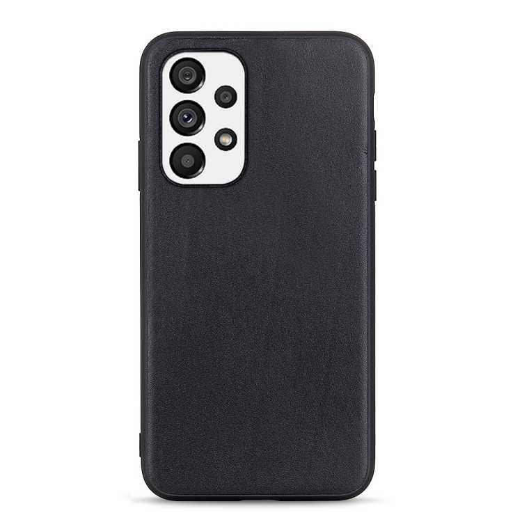 

For Samsung Galaxy A73 5G Accurate Hole Lambskin Texture Genuine Leather Phone Case(Black)