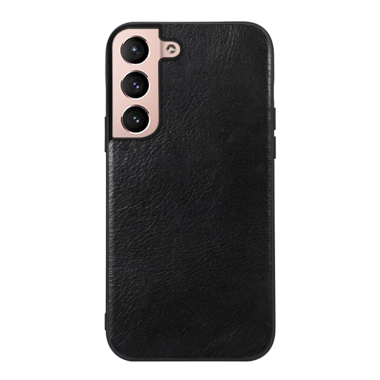 

For Samsung Galaxy S22+ 5G Genuine Leather Double Color Crazy Horse Phone Case(Black)