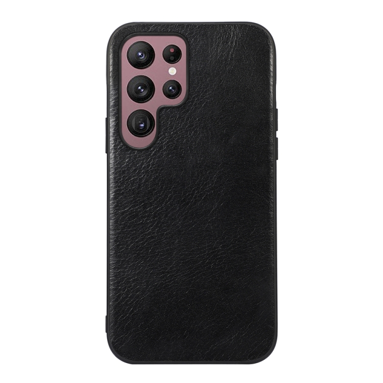 

For Samsung Galaxy S22 Ultra 5G Genuine Leather Double Color Crazy Horse Phone Case(Black)