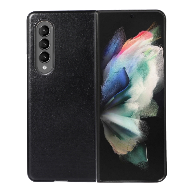 

For Samsung Galaxy Z Fold3 5G Genuine Leather Double Color Crazy Horse Phone Case(Black)