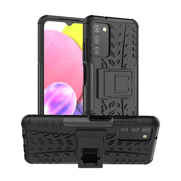 

For Samsung Galaxy A03S 2022 165.8mm US Tire Texture TPU + PC Phone Case with Holder(Black)
