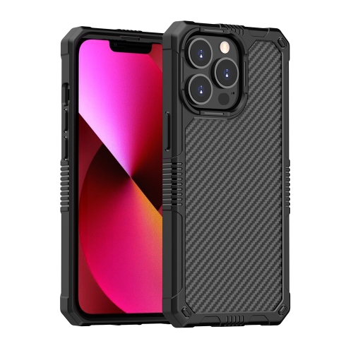 

For iPhone 12 Pro Max Carbon Fiber Texture PC + TPU Shockproof Phone Case(Black)