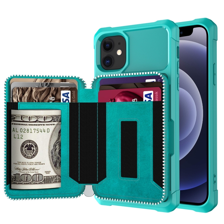 

Zipper Wallet Card Bag PU Back Case For iPhone 12 mini(Green)