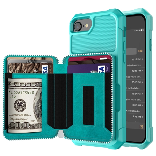 

Zipper Wallet Card Bag PU Back Case For iPhone SE 2022 / SE 2020 / 7 / 8 / 6 / 6s(Green)