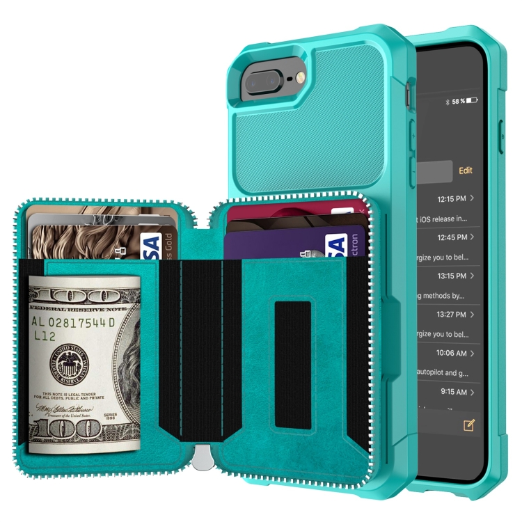 

Zipper Wallet Card Bag PU Back Case For iPhone 7 Plus / 8 Plus / 6 Plus(Green)