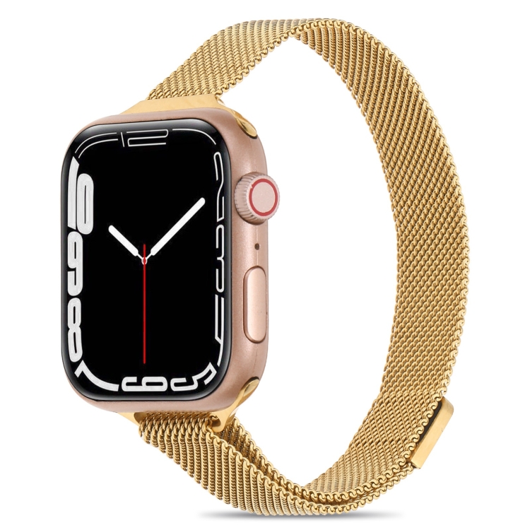

Milanese Small Waist Watch Band For Apple Watch Series 7 45mm / 6&SE&5&4 44mm / 3&2&1 42mm(Gold)