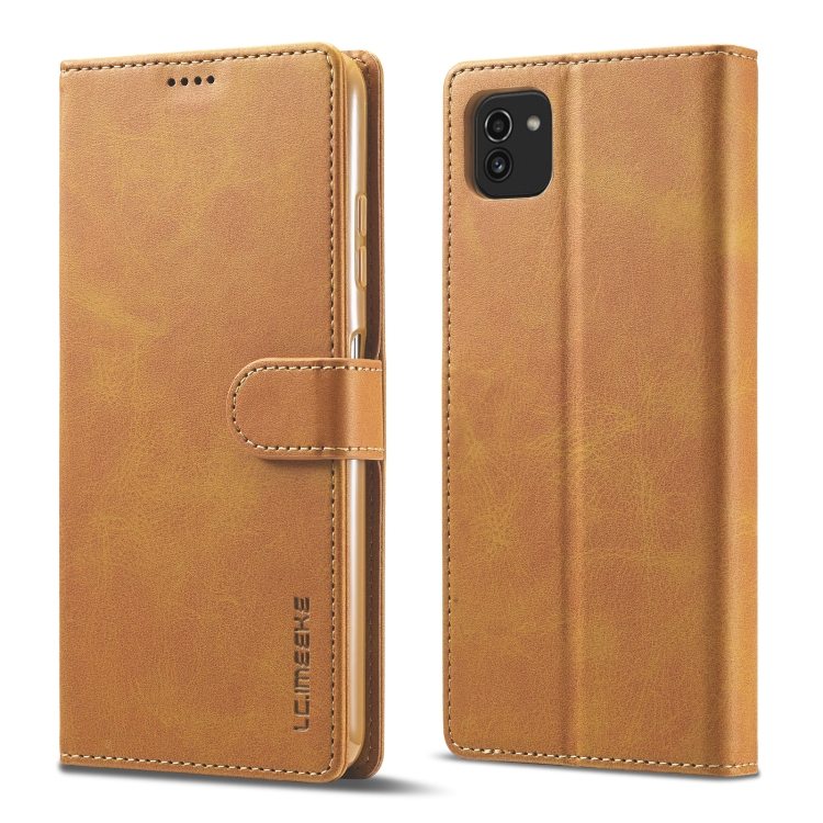 

For Samsung Galaxy A03 164mm LC.IMEEKE Calf Texture Leather Phone Case(Brown)
