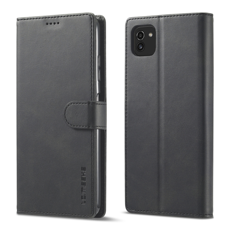 

For Samsung Galaxy A03 164mm LC.IMEEKE Calf Texture Leather Phone Case(Black)