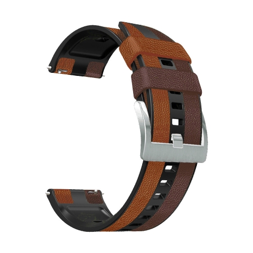 

22mm Double Patch Leather Tricolor Watch Band for Huawei Watch GT 3 46mm(Brown Black)