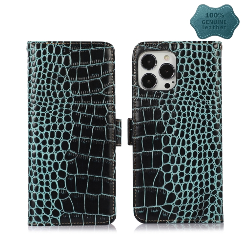 

For iPhone 12 Pro Max Crocodile Top Layer Cowhide Leather Phone Case(Green)