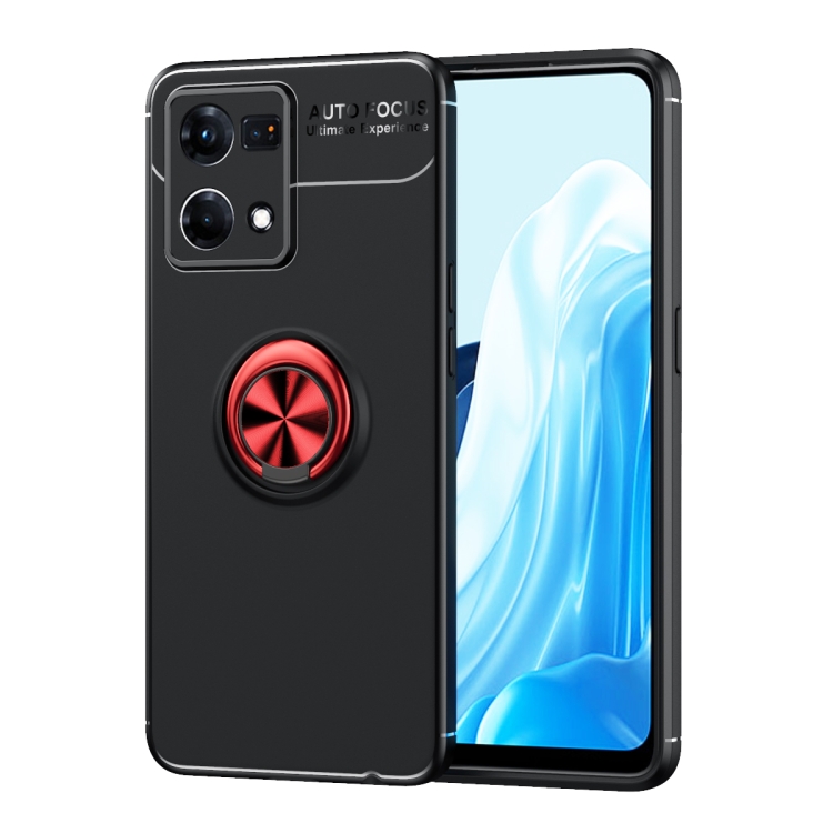 

For OPPO Reno7 4G Metal Ring Holder 360 Degree Rotating TPU Phone Case(Black Red)